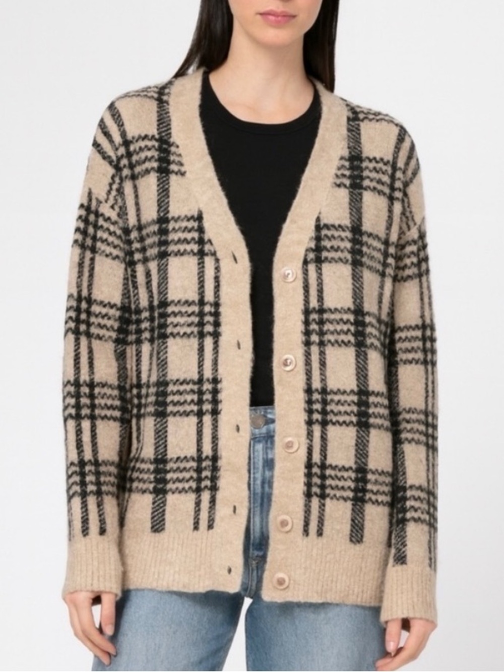 Joie Button-Front Cardigan Sweater beige and black Women’s Medium